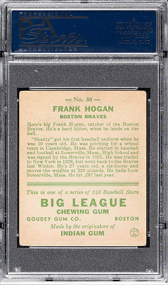 1933 R319 Goudey #30 Frank Hogan PSA VG-EX 4