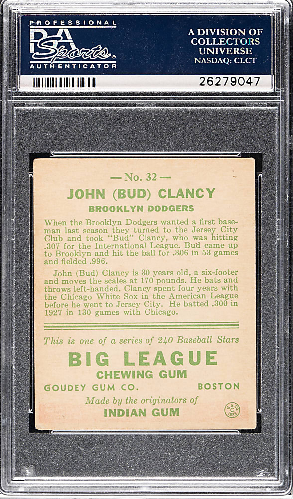 1933 R319 Goudey #32 Bud Clancy PSA VG-EX 4