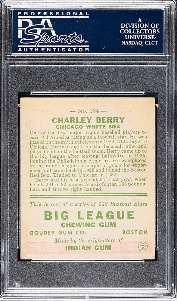 1933 R319 Goudey #184 Charley Berry PSA VG-EX 4