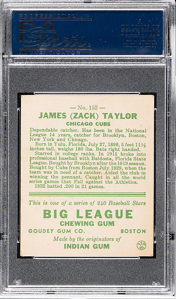 1933 R319 Goudey #152 Zack Taylor PSA VG-EX 4