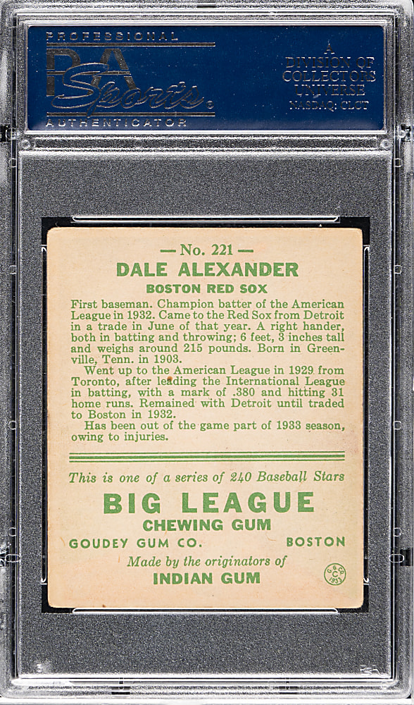 1933 R319 Goudey #221 Dale Alexander PSA VG-EX 4