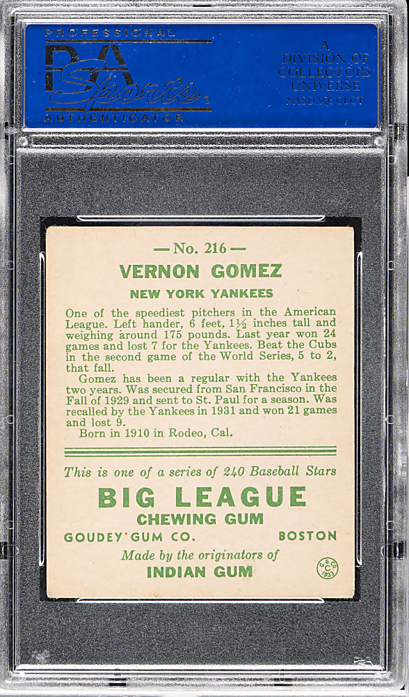 1933 R319 Goudey #216 Vernon Gomez PSA VG-EX 4
