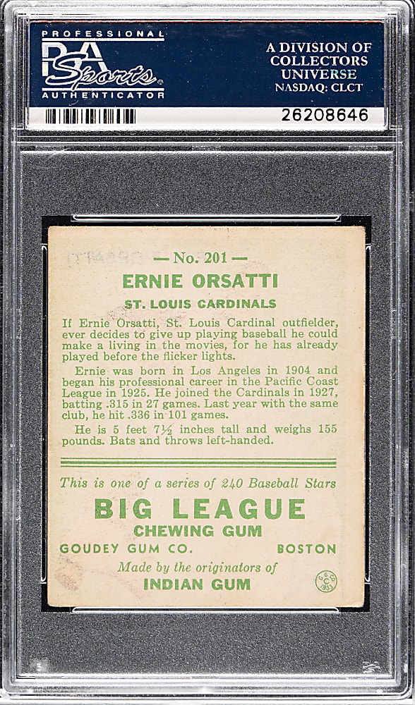1933 R319 Goudey #201 Ernie Orsatti PSA VG-EX 4