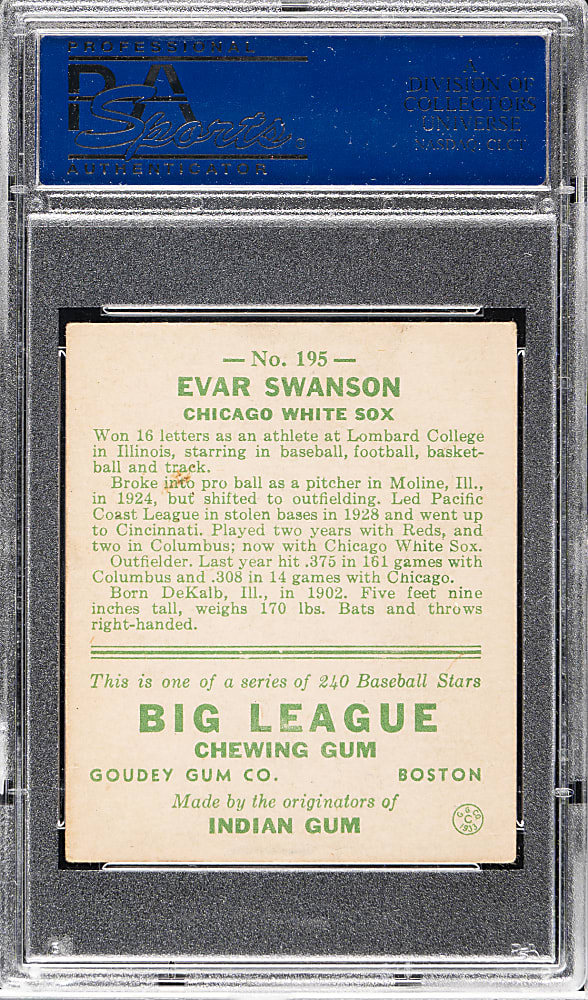 1933 R319 Goudey #195 Evar Swanson PSA VG-EX 4