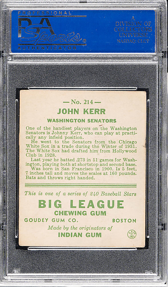 1933 R319 Goudey #214 John Kerr PSA VG-EX 4