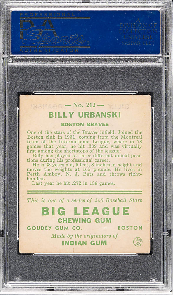 1933 R319 Goudey #212 Billy Urbanski PSA VG-EX 4