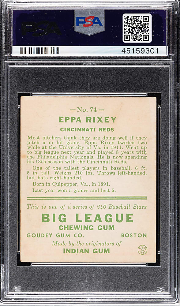 1933 R319 Goudey #74 Eppa Rixey PSA VG-EX 4