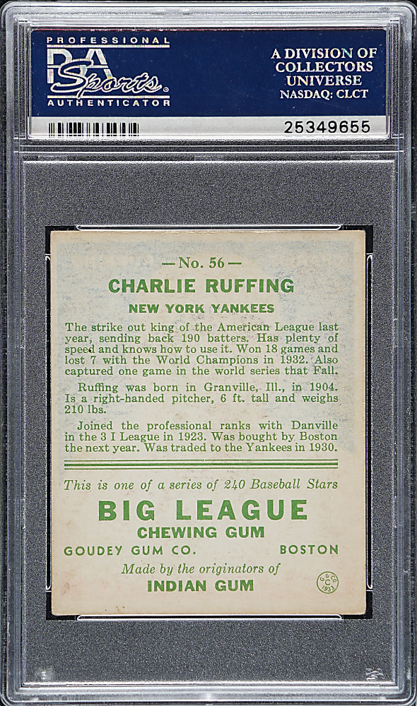 1933 R319 Goudey #56 Red Ruffing PSA VG-EX 4