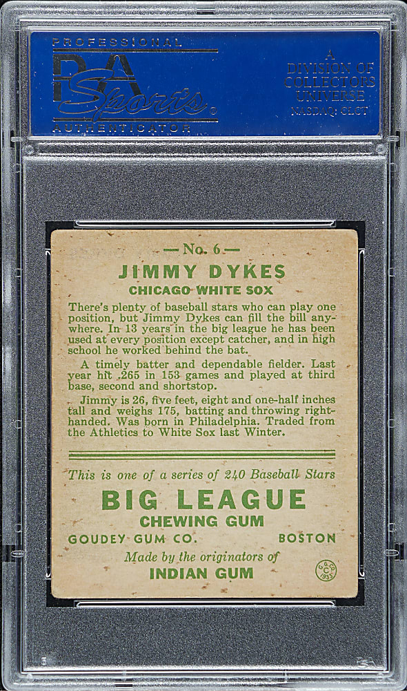 1933 R319 Goudey #6 Jimmy Dykes Age 26 in Bio PSA VG-EX 4