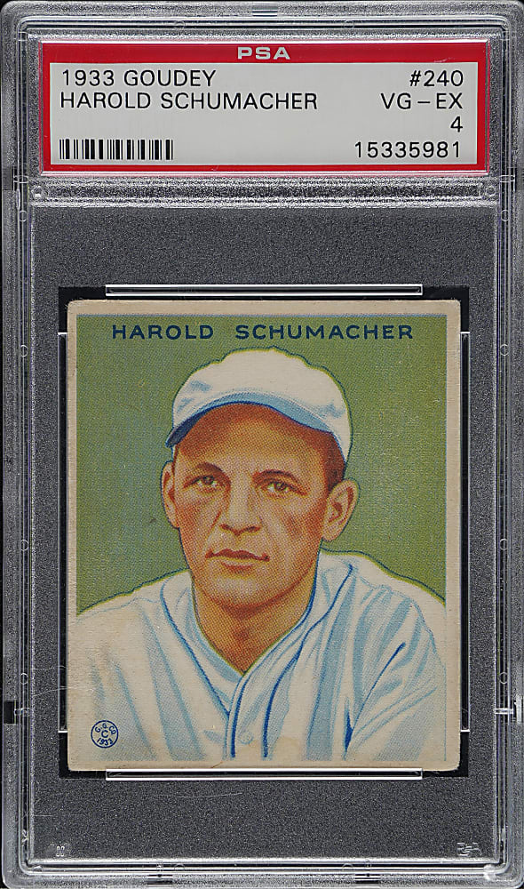 1933 R319 Goudey #240 Harold Schumacher PSA VG-EX 4
