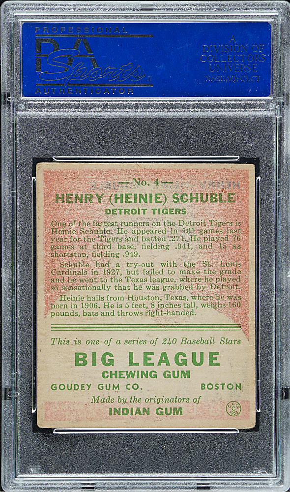 1933 R319 Goudey #4 Heinie Schuble PSA VG-EX 4