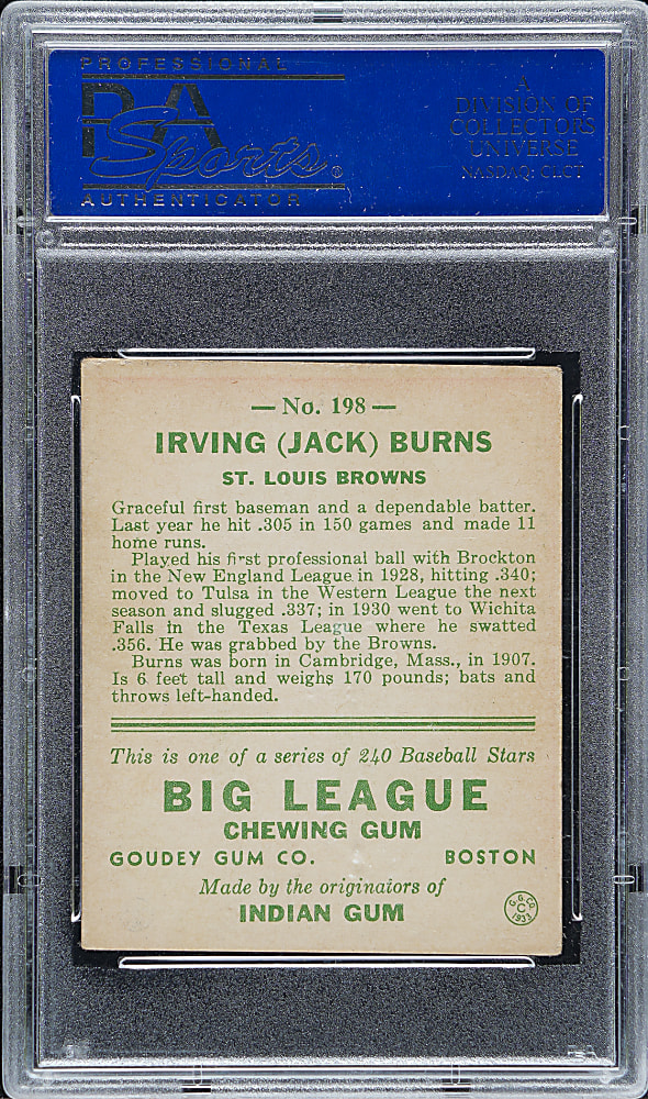 1933 R319 Goudey #198 Jack Burns PSA VG-EX 4