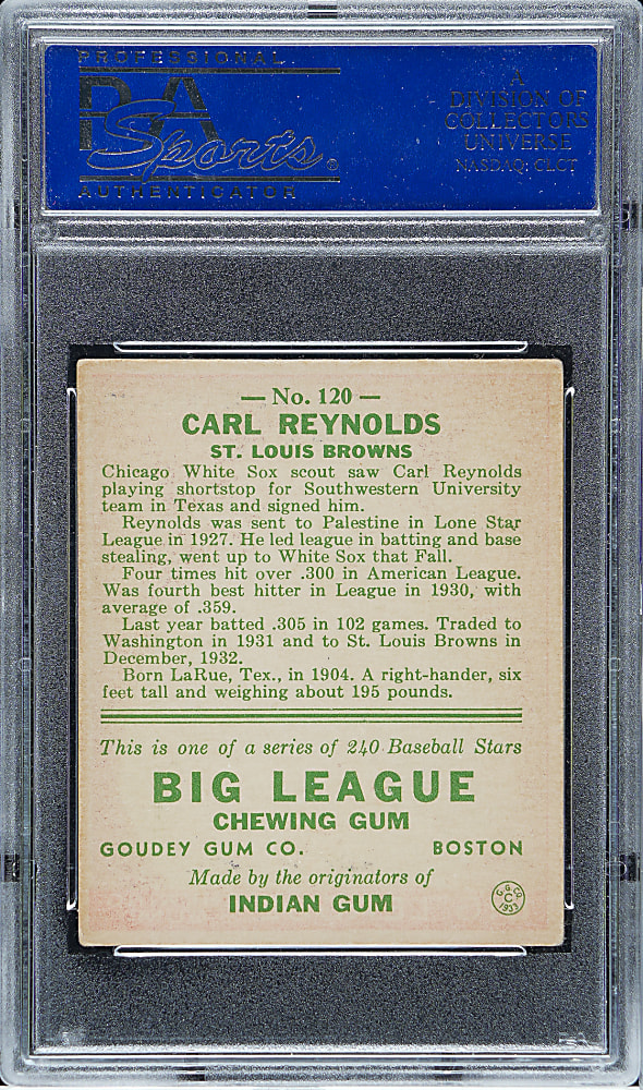 1933 R319 Goudey #120 Carl Reynolds PSA VG-EX 4
