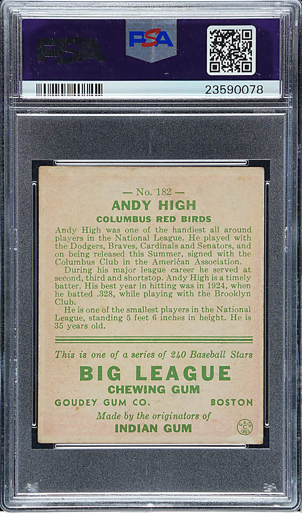 1933 R319 Goudey #182 Andy High PSA VG-EX 4