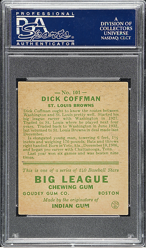 1933 R319 Goudey #101 Richard Coffman PSA VG-EX 4
