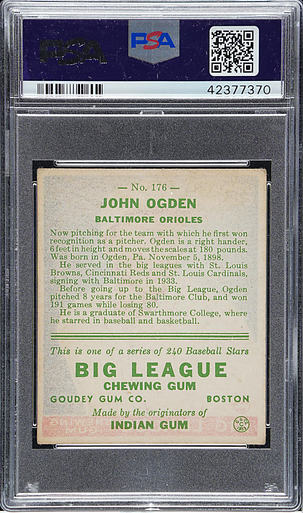 1933 R319 Goudey #176 John Ogden PSA VG-EX 4