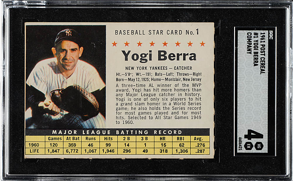 1961 Post Cereal #1 Yogi Berra Perforated SGC VG/EX 4