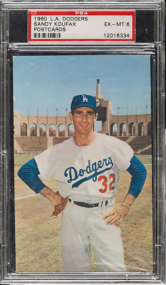 1960 Los Angeles Dodgers Postcard Sandy Koufax PSA EX-MT 6