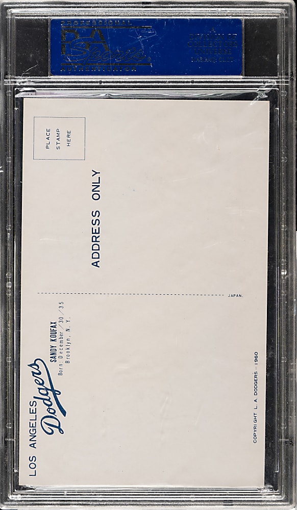 1960 Los Angeles Dodgers Postcard Sandy Koufax PSA EX-MT 6