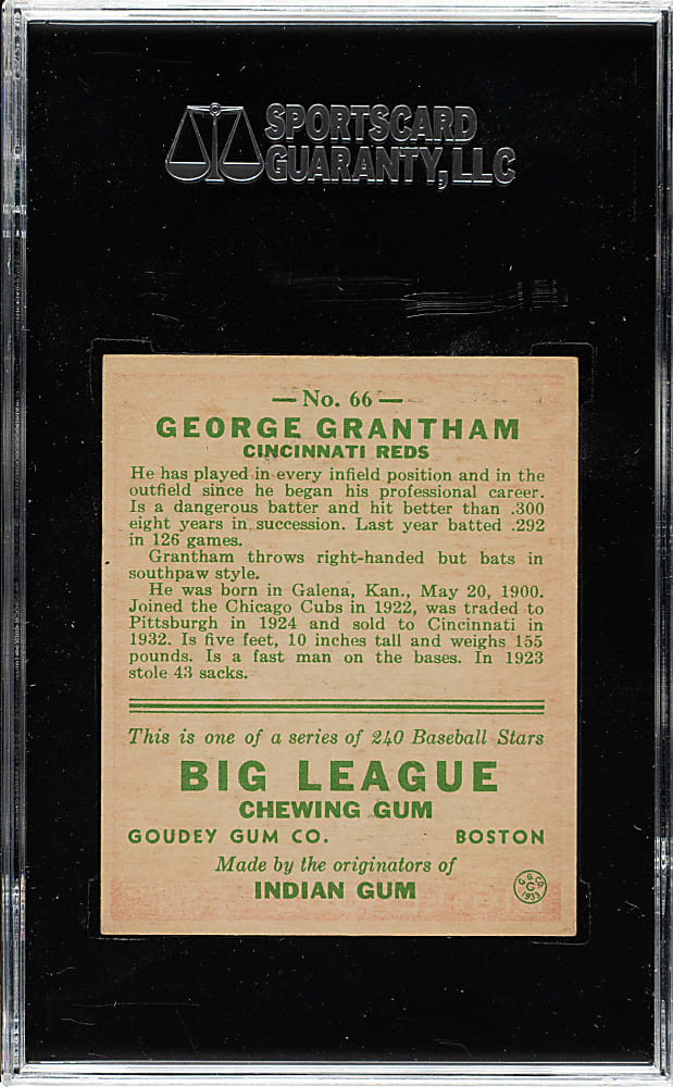 1933 R319 Goudey #66 George Grantham SGC NM 84