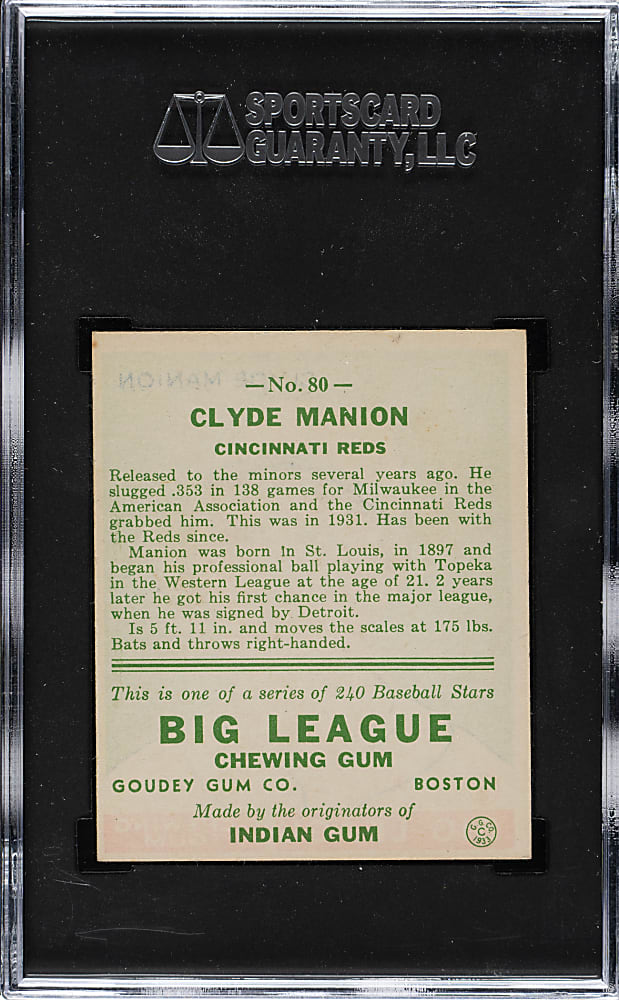 1933 R319 Goudey #80 Clyde Manion SGC EX/NM+ 6.5