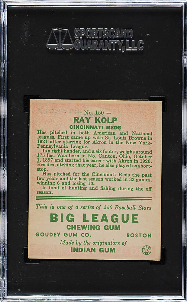 1933 R319 Goudey #150 Ray Kolp SGC EX/NM 6