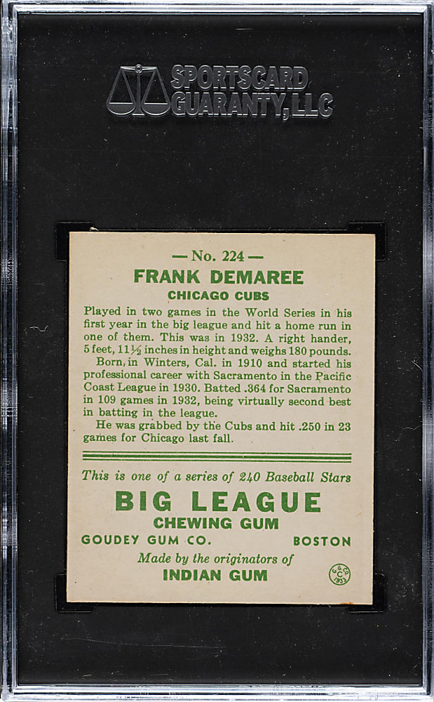 1933 R319 Goudey #224 Frank Demaree SGC EX/NM 6