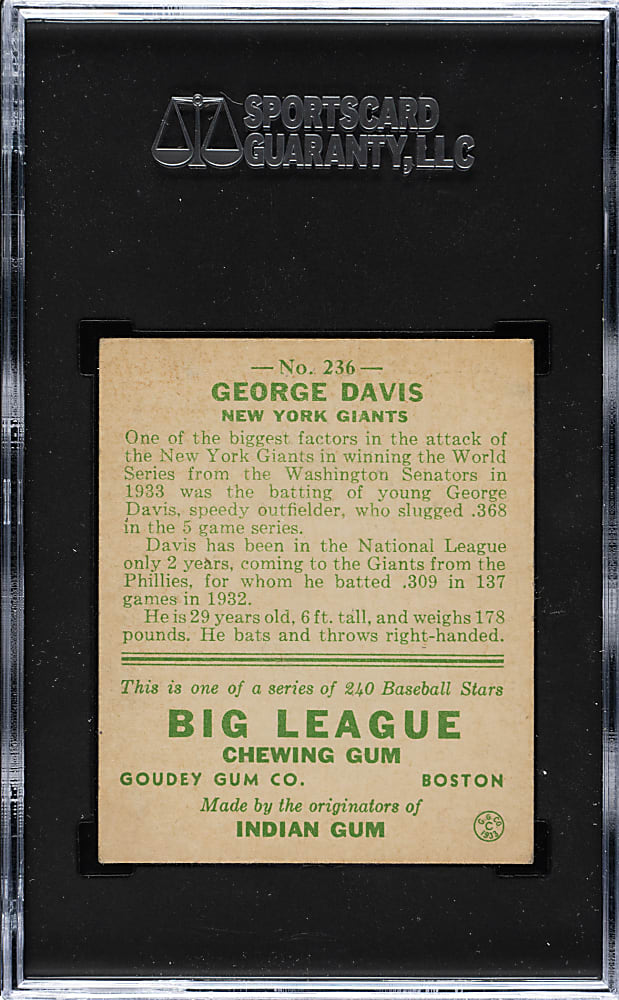 1933 R319 Goudey #236 George Davis SGC EX/NM 6