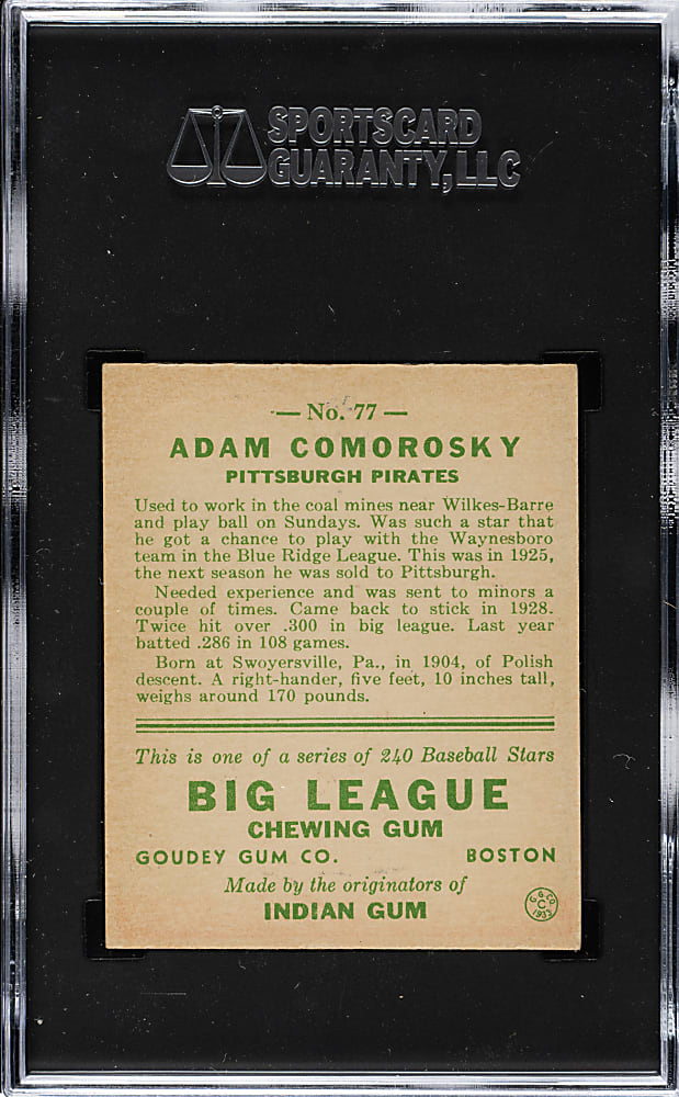 1933 R319 Goudey #77 Adam Comorosky SGC EX/NM 6