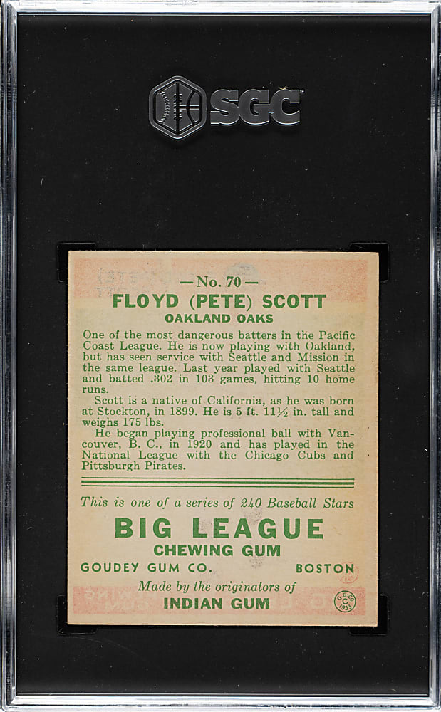 1933 R319 Goudey #70 Pete Scott SGC EX/NM 6