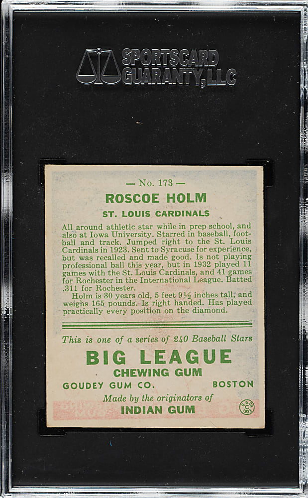 1933 R319 Goudey #173 Roscoe Holm SGC EX/NM 6