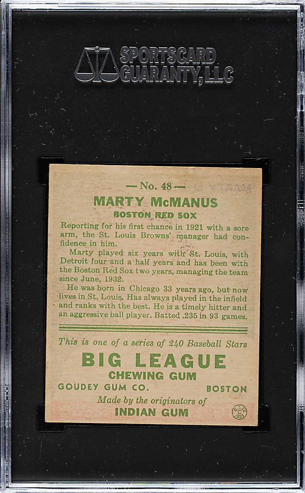 1933 R319 Goudey #48 Marty McManus SGC EX/NM 6