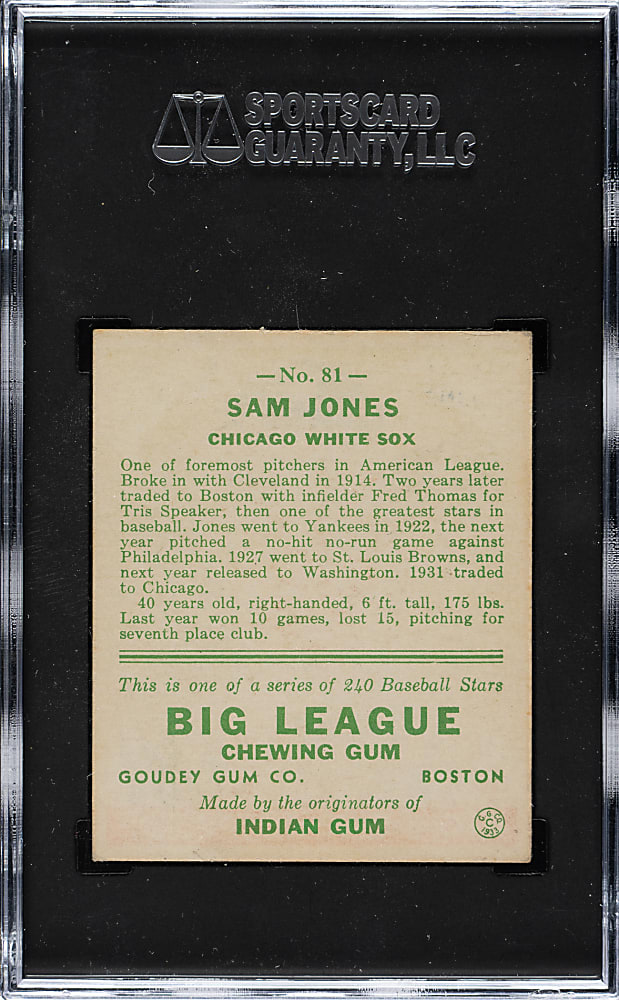 1933 R319 Goudey #81 Sam Jones SGC EX+ 5.5