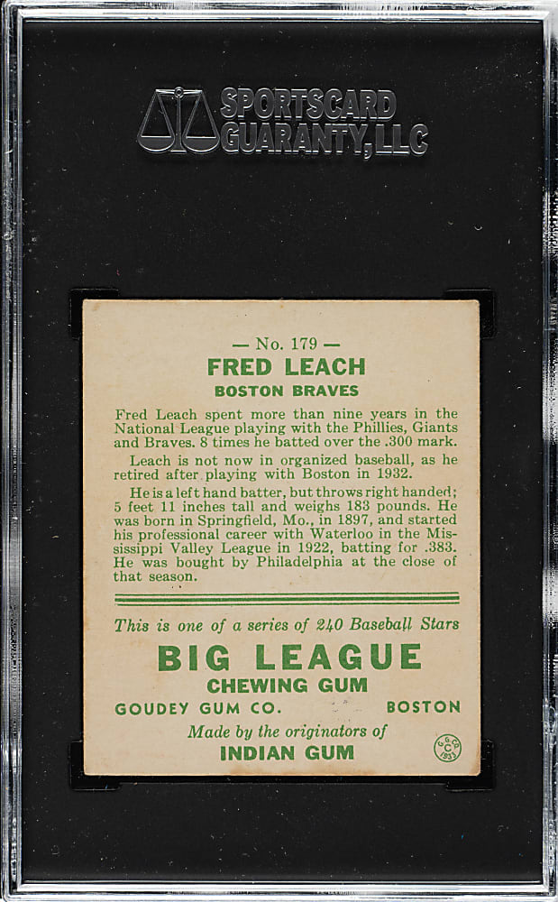 1933 R319 Goudey #179 Freddy Leach SGC EX+ 5.5