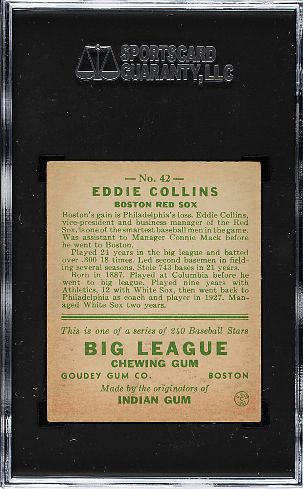 1933 R319 Goudey #42 Eddie Collins SGC EX+ 5.5