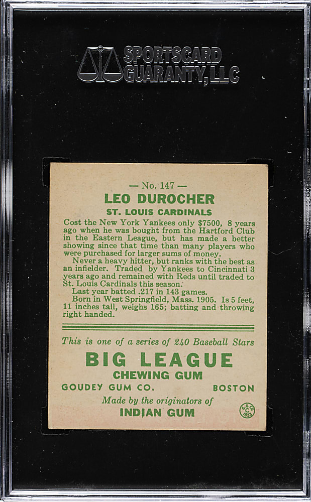 1933 R319 Goudey #147 Leo Durocher SGC EX+ 70