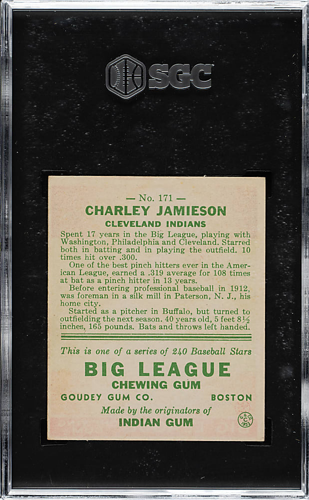 1933 R319 Goudey #171 Charley Jamieson SGC VG/EX+ 4.5