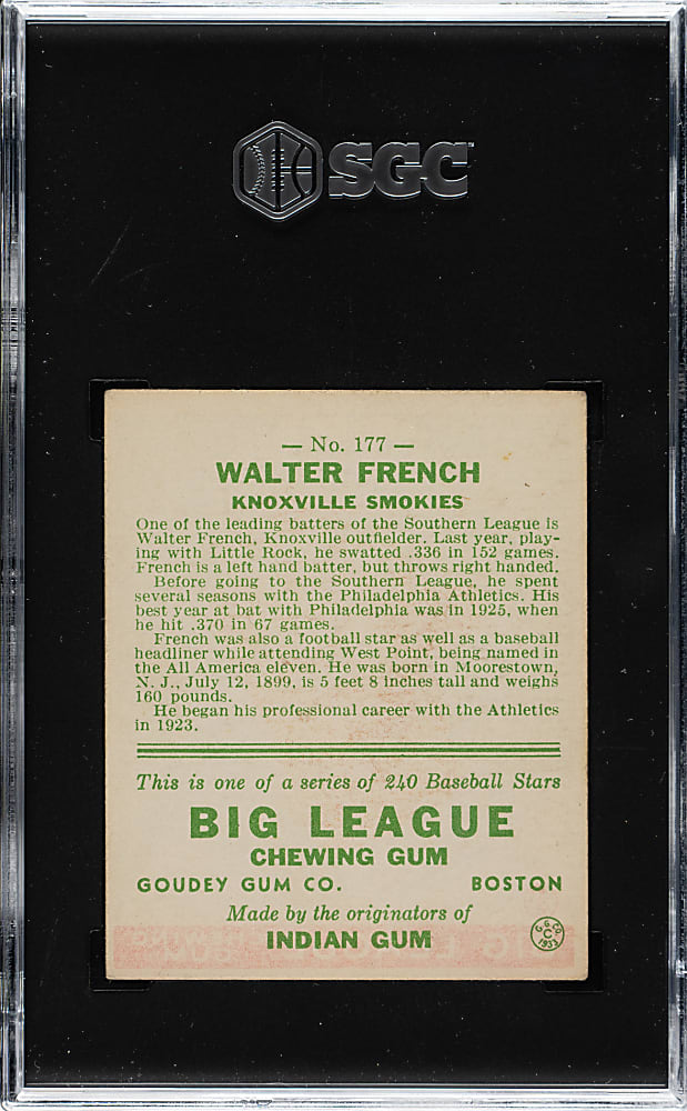 1933 R319 Goudey #177 Walter French SGC VG/EX+ 4.5