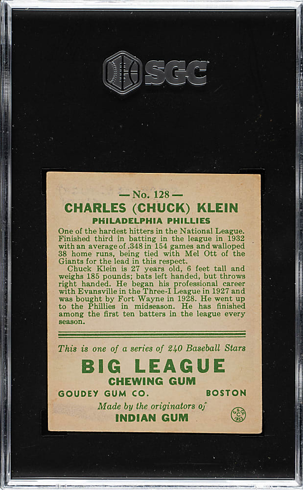 1933 R319 Goudey #128 Chuck Klein SGC VG/EX+ 4.5
