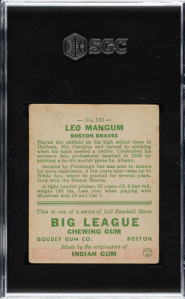 1933 R319 Goudey #162 Leo Mangum SGC VG/EX 4