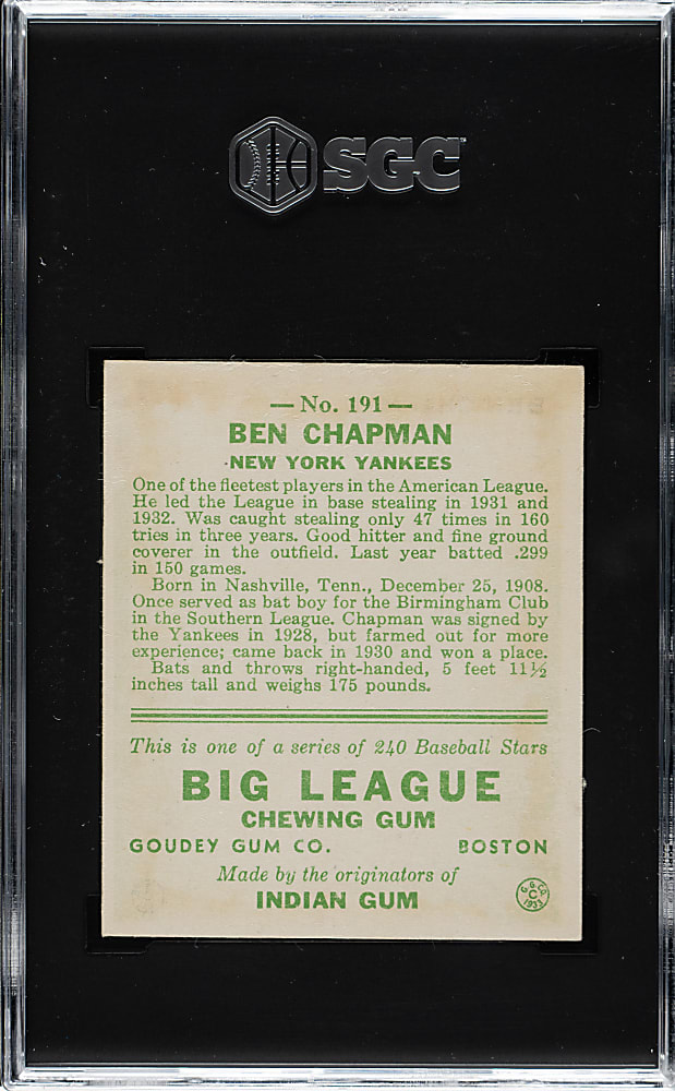 1933 R319 Goudey #191 Ben Chapman SGC VG/EX 4