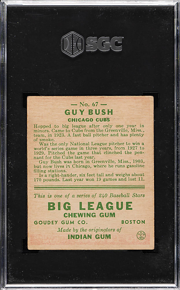 1933 R319 Goudey #67 Guy Bush SGC VG/EX 4