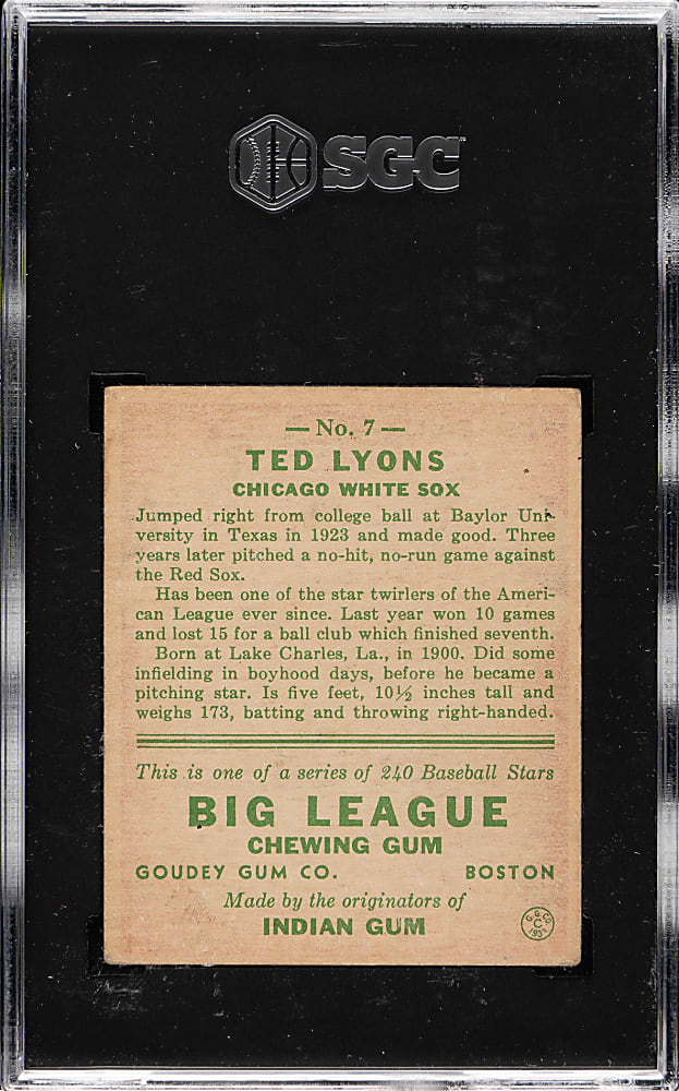 1933 R319 Goudey #7 Ted Lyons SGC VG/EX 4