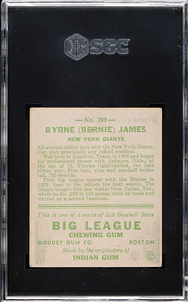 1933 R319 Goudey #208 Bernie James SGC VG/EX 4
