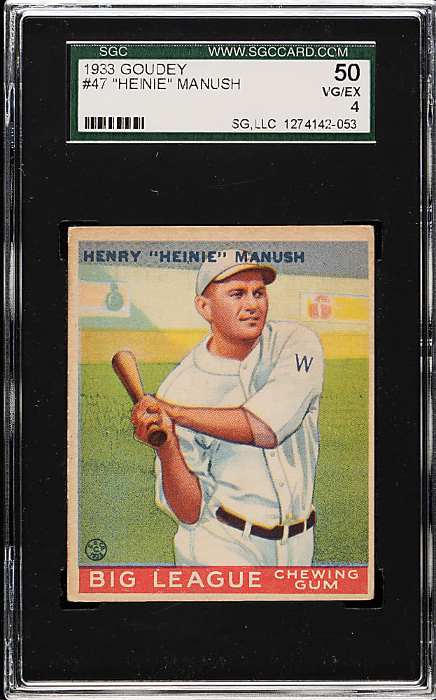 1933 R319 Goudey #47 Heinie Manush SGC VG/EX 50