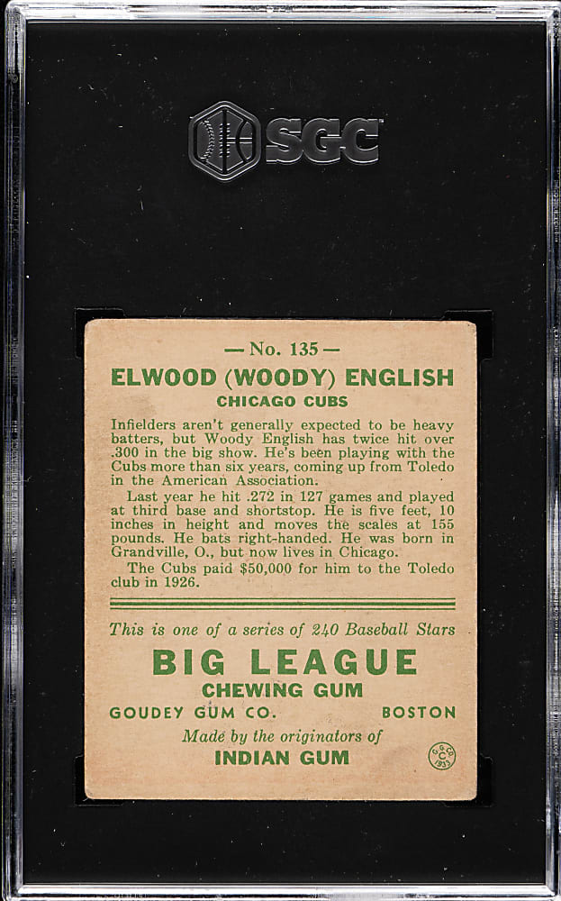 1933 R319 Goudey #135 Woody English SGC VG+ 3.5