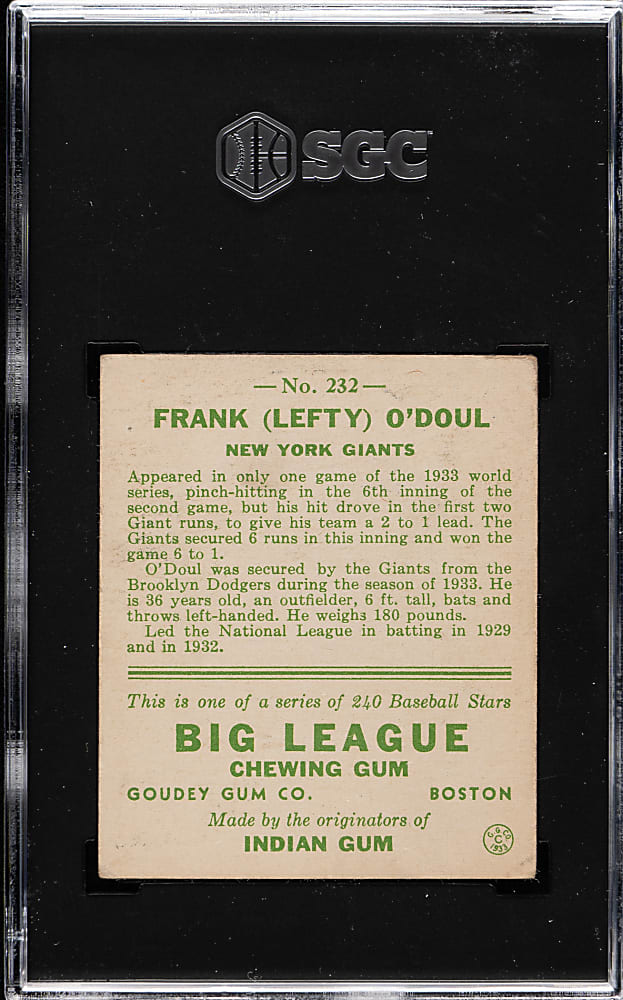 1933 R319 Goudey #232 Lefty O'Doul SGC VG+ 3.5