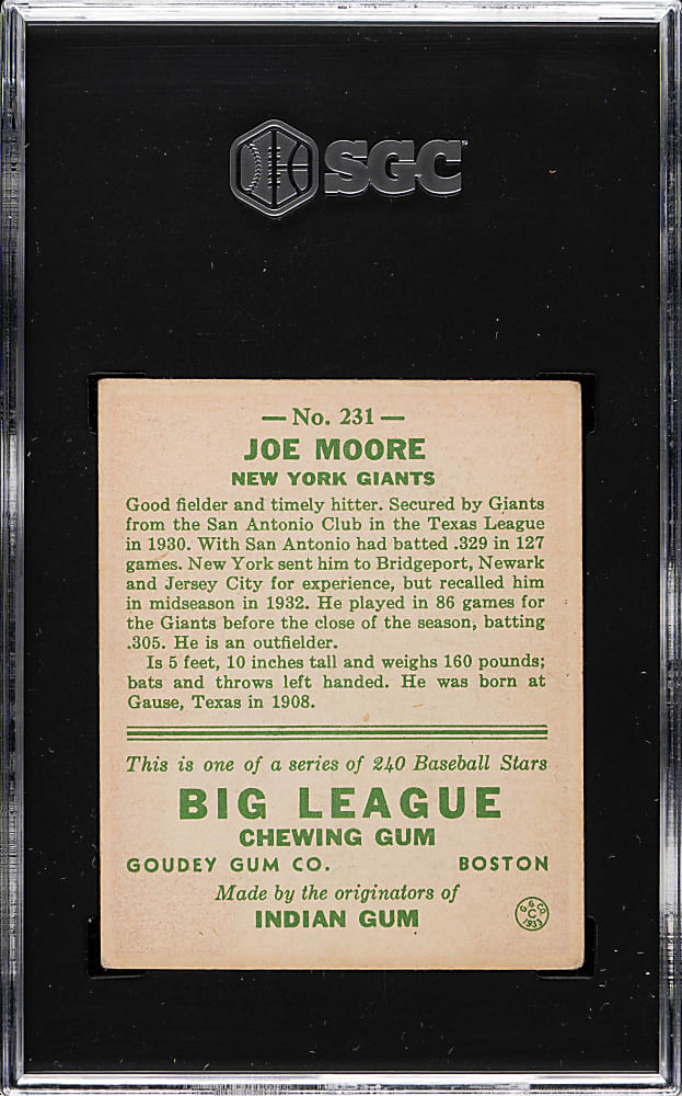 1933 R319 Goudey #231 Joe Moore SGC VG+ 3.5
