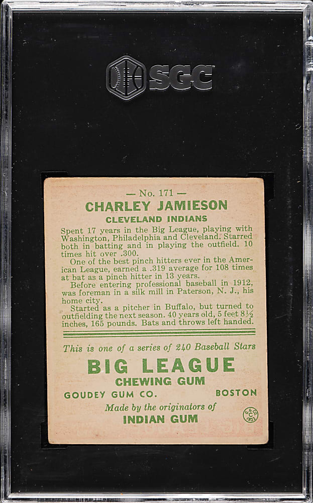 1933 R319 Goudey #171 Charley Jamieson SGC VG 3