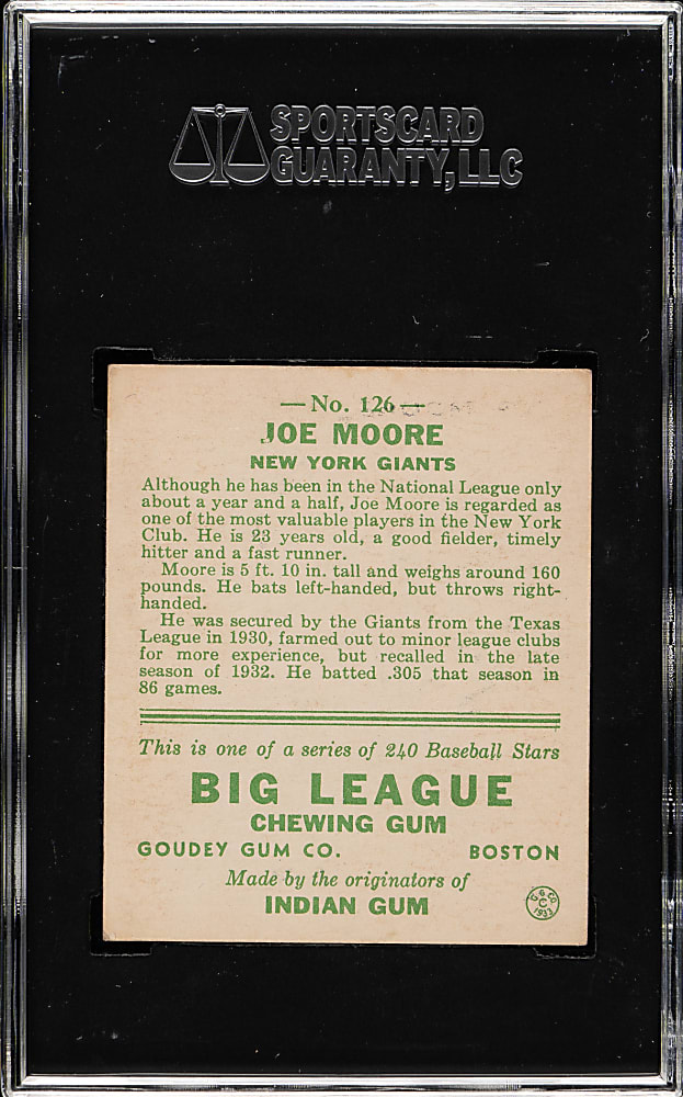 1933 R319 Goudey #126 Joe Moore SGC EX 60